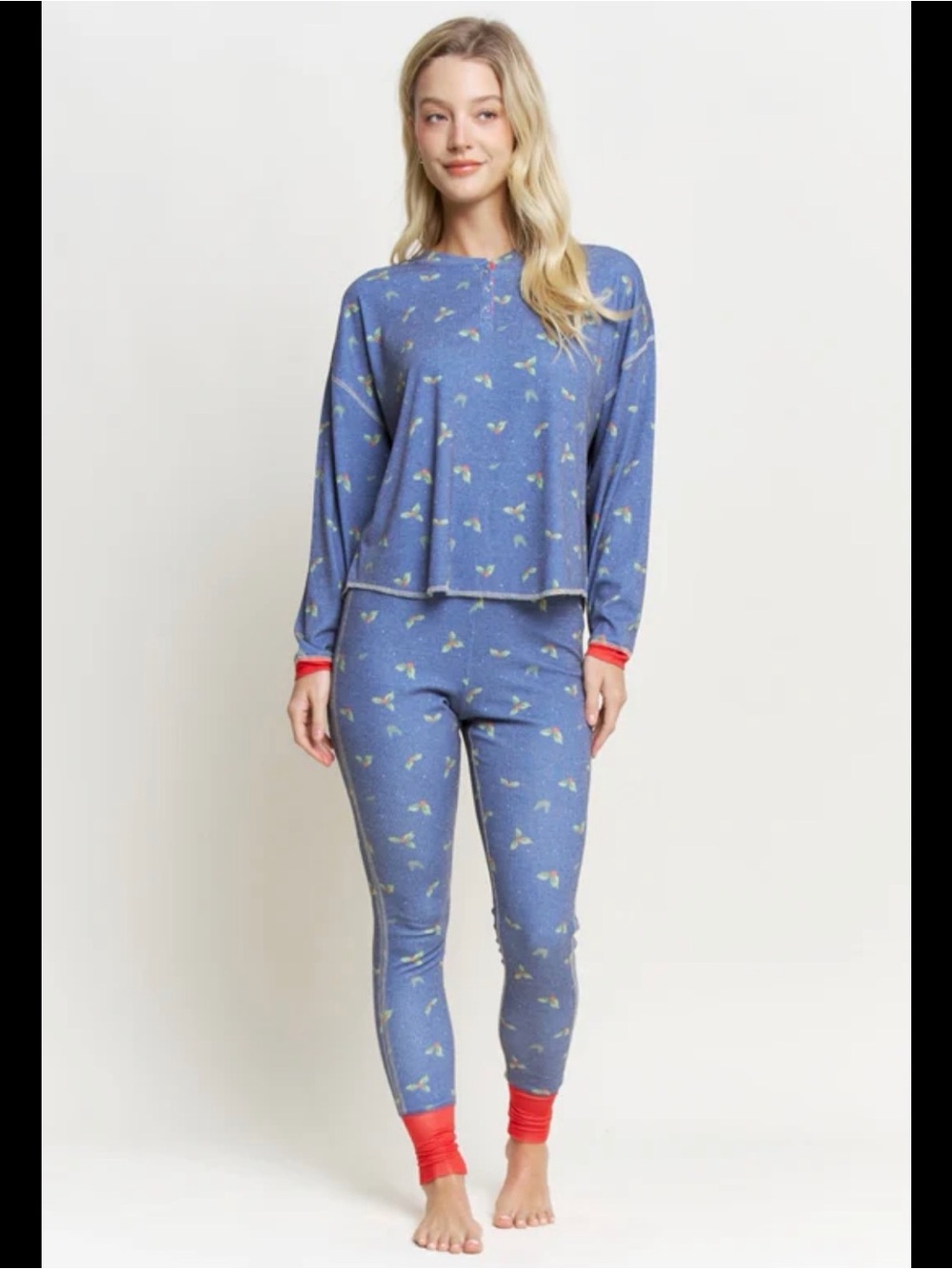 Honeydew Intimates NavyChristmas-Print Pajama Set with Red Trim